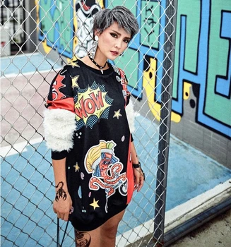

2019 New Warm Cashmere Women Hoodies Sweatshirts Cartoon Graffiti Printed Pullovers Tops Streetwear Hip Hop Dance Clothes
