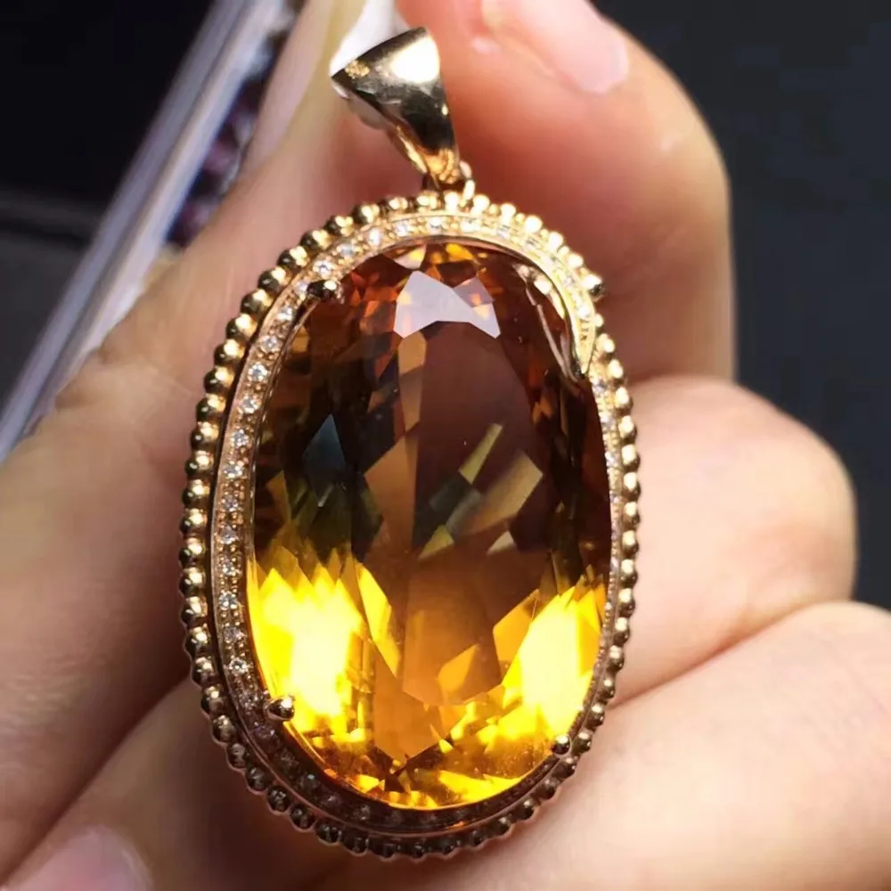 Fine Jewelry Collection Brazil Origin Real 18K Rose Gold 100 Natural Yellow Citrine Gemstones