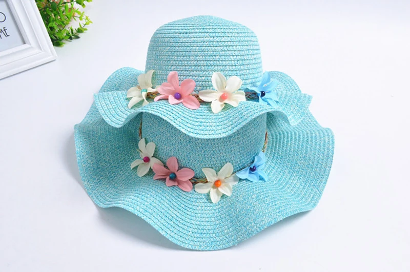 Chapéus de Palha do Verão Decoração com Flores do Bebê Chapéu de Sol para Meninas e Mulheres de Praia Moda Meninas Encantador Crianças Pai-filho Tampas 7 Online shopping