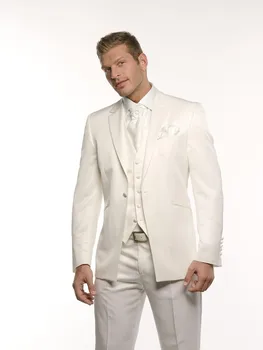 

New Style One Button Groom Tuxedo Groomsmen Ivory Wedding/Dinner/Evening Suits Best Man Bridegroom (Jacket+Pants+Tie+Vest) B92