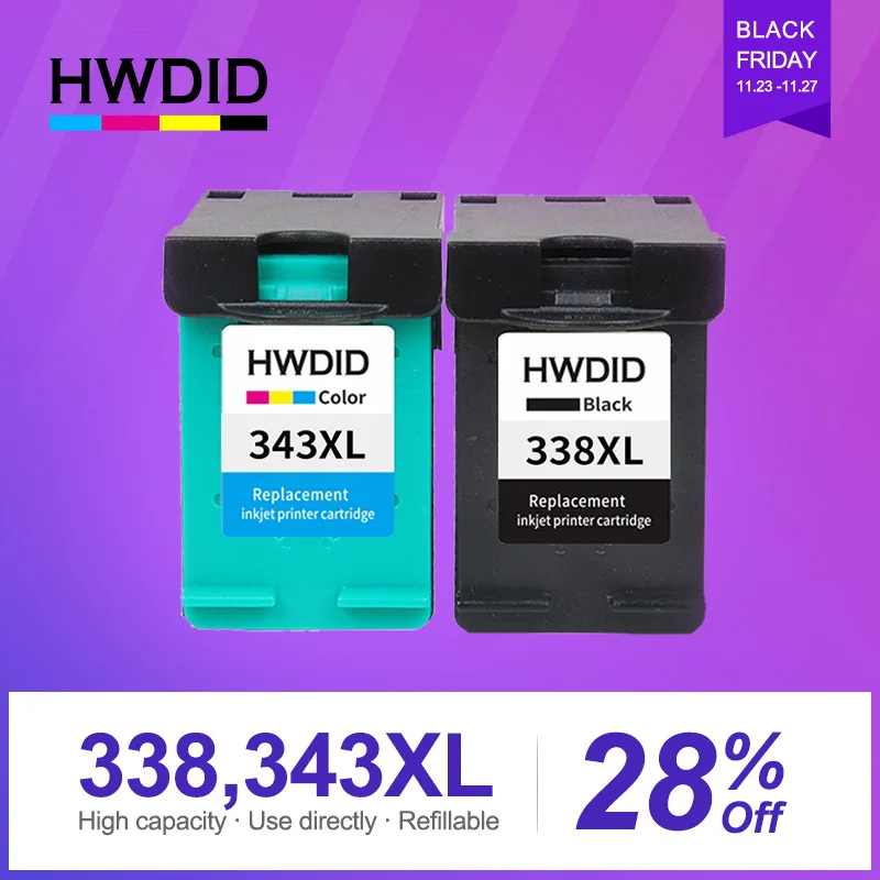 HWDID Refilled ink cartridge replacement for HP 338 343 XL for HP