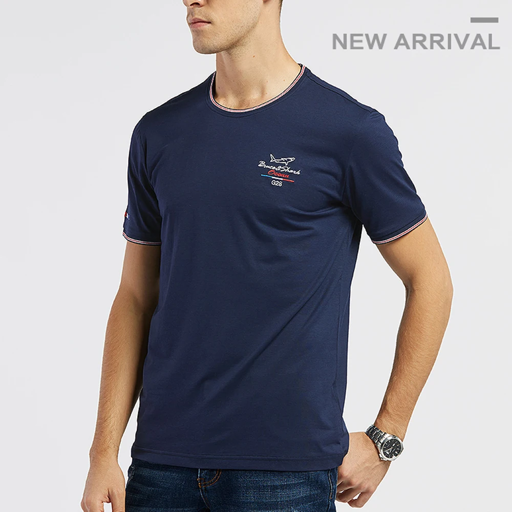

Bruce&Shark Men T-Shirt short O-neck Modal fabric Casual Fashion style Nice Embroidery M TO 3xl Tops Men Summer Free Ship 1268
