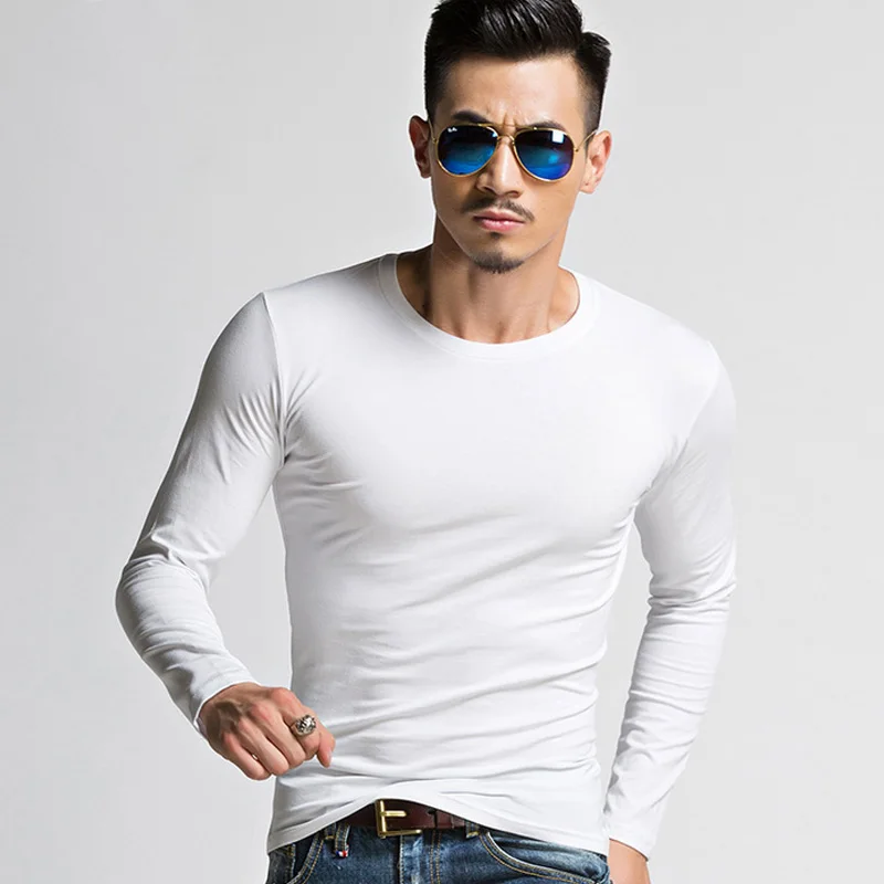 

Newly Men O-Neck Slim Fit Long Sleeve T-shirt Casual Solid Pullover Basic T-shirts Spring Autumn Tee Tops VK-ING