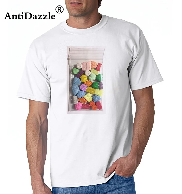 

80's Rave Music T Shirt Ecstasy Pills XTC Cocaines Drugs mens t-shirts camisetas masculino 90's personality Tee shirt homme Tops
