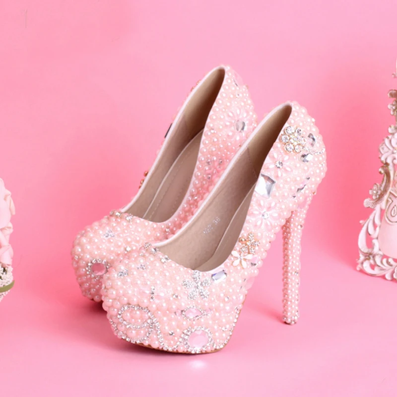 2018 Handmade Platforms Ultra High Heels Diamond Bridal Shoes Girl