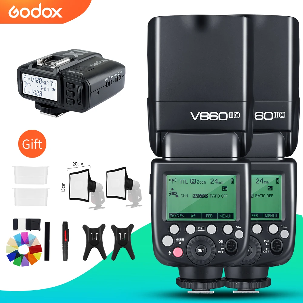

Godox 2x V860II-C V860II-N V860II-S V860II-F V860II-O 1/8000s TTL Flash Speedlite X1T Trigger for Canon Nikon Sony Fuji Olympus