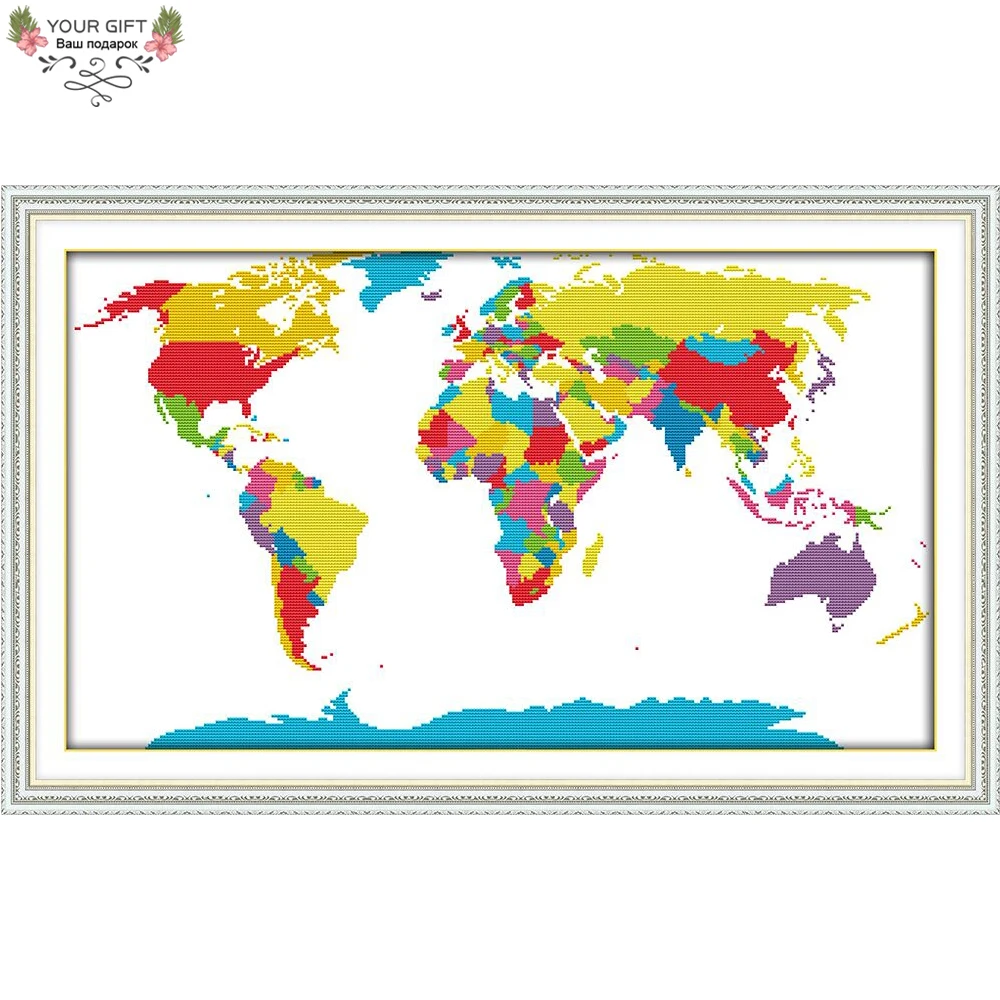 

Your Gift J382 14CT 11CT Counted and Stamped Home Decor Map Of The World Needlework Embroidery DIY Cross Stitch kits