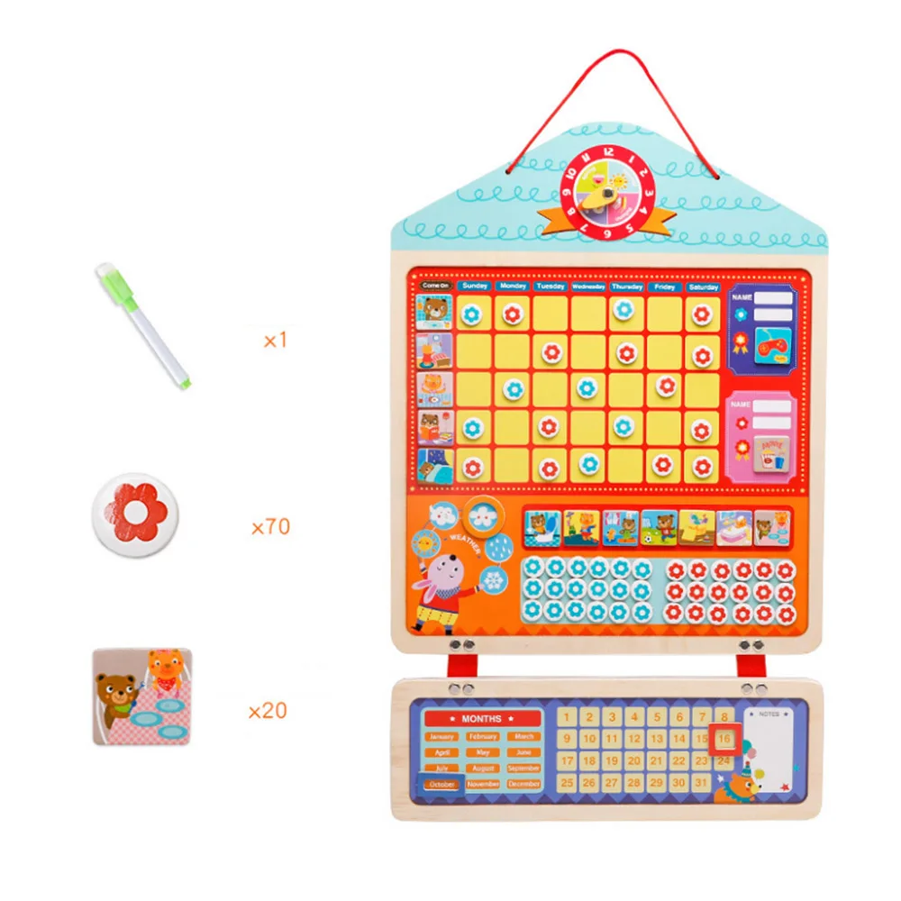 Wooden Magnetic Reward Activity Responsibility Chart Calendar Kids Schedule Educational Toys for Children Calendar Time Toys - Цвет: A2
