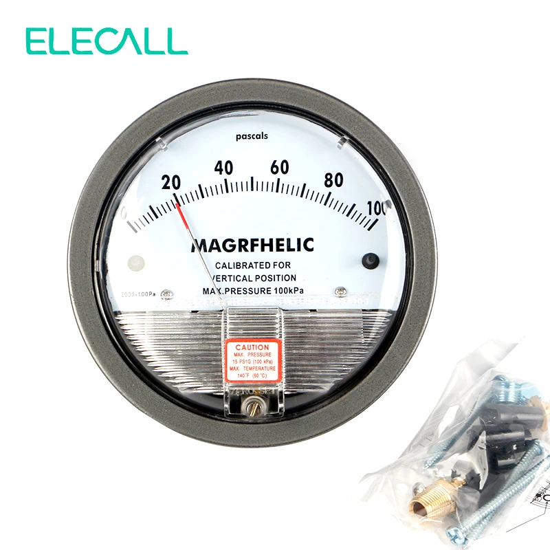 

ELECALL TE2000 0-100PA Micro Differential Pressure Gauge High Precision 1/8 "NPT Round Type Pointer Instrument Micromanometer