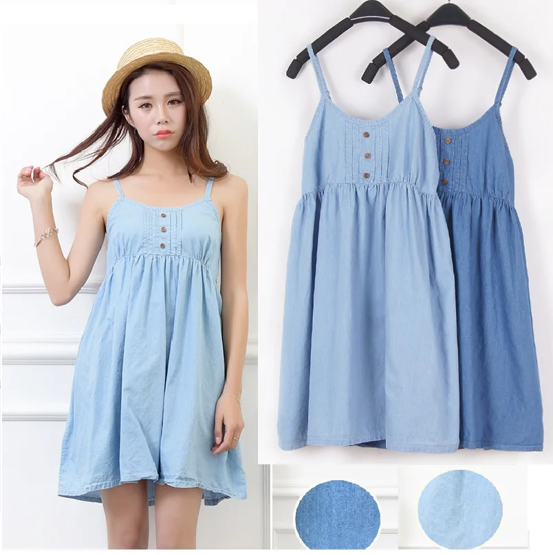 

New Summer Style 2016 Fashion women Slim cotton denim sundresses suspenders jeans dress casual tank dress Halter top 2 colors