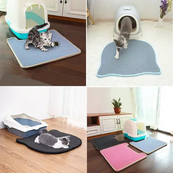 

4 Shapes EVA Cat Litter Mat Double-Layer Cat Litter Trapper Mats with Waterproof Bottom Layer Cat Bed Mats