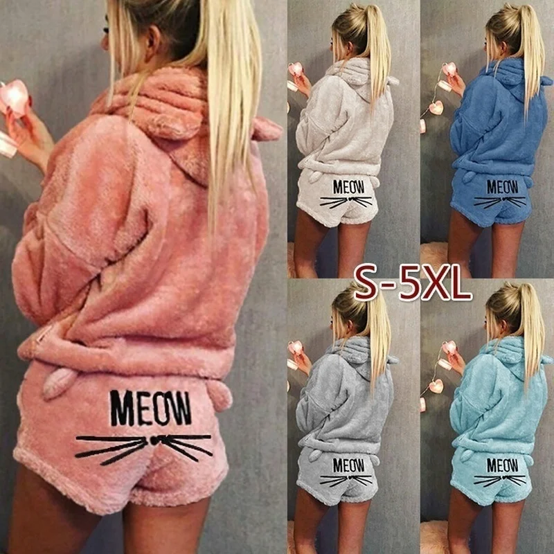 

ZOGAA Women Pajama Sets 2019 Autumn Winter Flannel Cartoon Warm Pyjamas Women Homewear Animal Sleepwear Cat Female Pajama