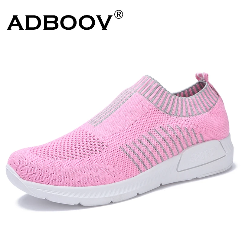 

ADBOOV New Fashion Sneakers Women Mid-cut Breathable Summer Shoes Ladies Girls Slip On Walking Shoes Pink, White, Black