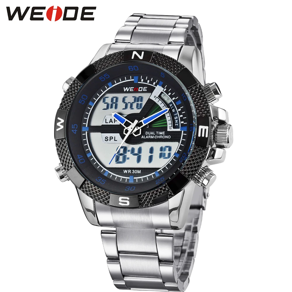 

Top Sale Fashion WEIDE Sport Watch Men Digital Quartz LED Full Steel Strap 30m Water Resistant Running Wristwatches Montre Homme