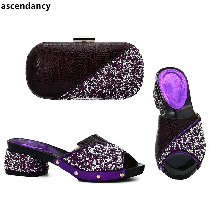 

New Arrival Italian Matching Shoe and Bag Set for Wedding Nigerian Women Wedding Shoes and Bag Sets Decorated with Rhinestone