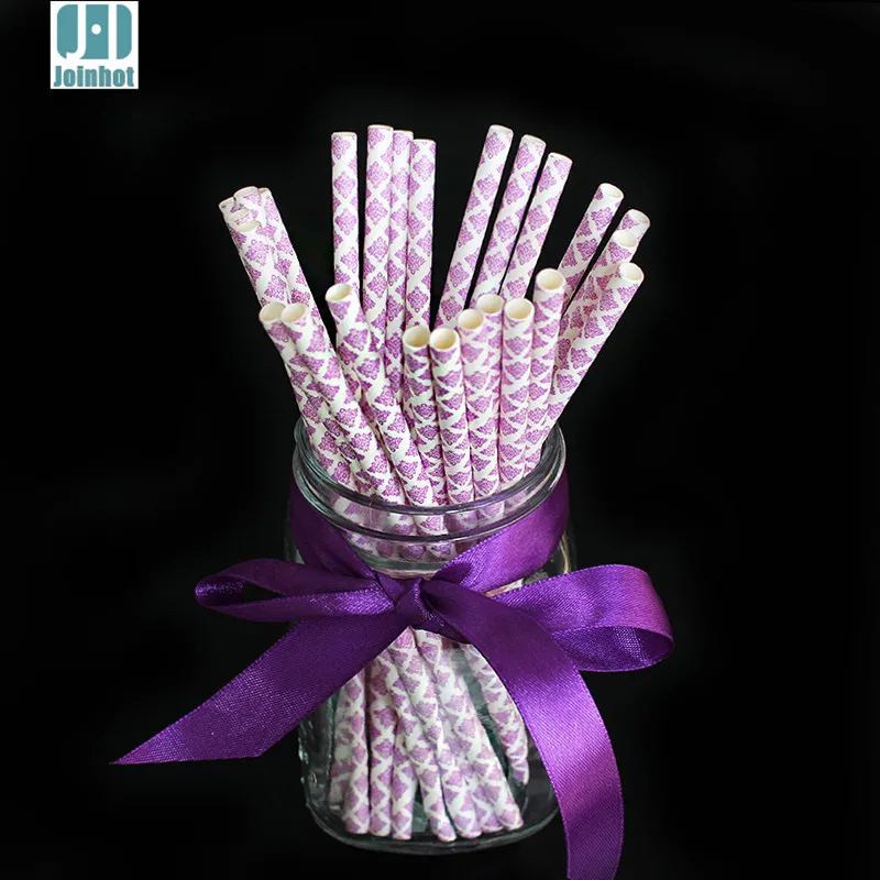 

25pcs/lot Purple Paper drinking straw sticks for christmas wedding party celebration Decorations tableware