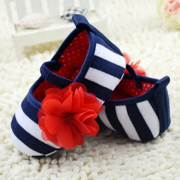 Cute Flower Striped Toddler Crib Shoes Soft Sole Kid Girls Baby Shoes Prewalker
