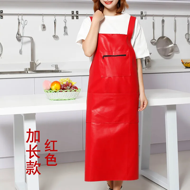 leather vest type PU apron women waterproof and oilproof kitchen cooking gown adult