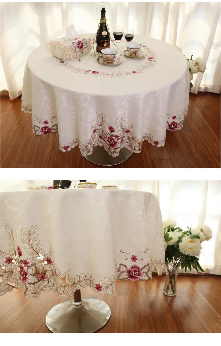 Круглый стол ручной работы с вышивкой, роскошные жаккардовые скатерти с цветочной вышивкой, обеденный/Свадебный декор