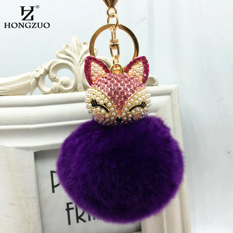 Брелки 2016 Новый Подарок Симпатичные Bling Rhinestone Fox Настоящее Рекс кролик Меха Мяч