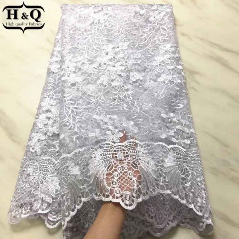 

White African Net Lace Fabric With Stones Embroidery French Tulle Lace Fabric With Beads 5 Yards Good Price For Party Clothing