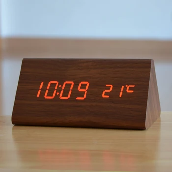 

Modern Exquisite Wood clocks,Wooden unique big numbers Digital LED Calendar Thermometer Voice Alarm weather station desk Clock