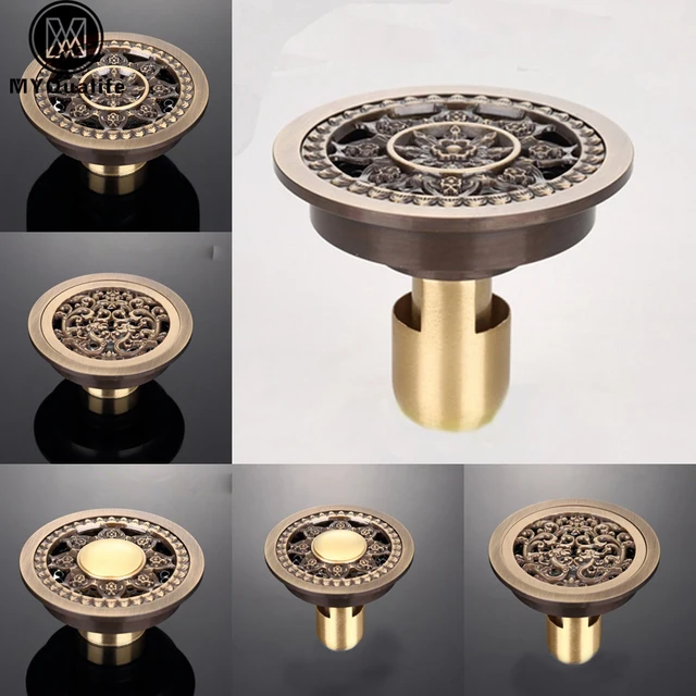 Creative Round Floor Drain Brass 4" Bathroom Floor Waste Drain Antique