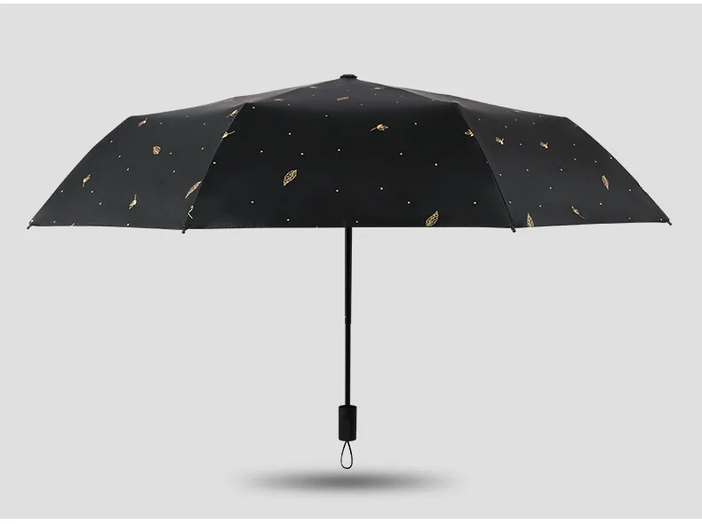 

Ox flexible fiberglass windproof 5 times black coating anti-UV parasol pocket mini folding golden falling leaves umbrella