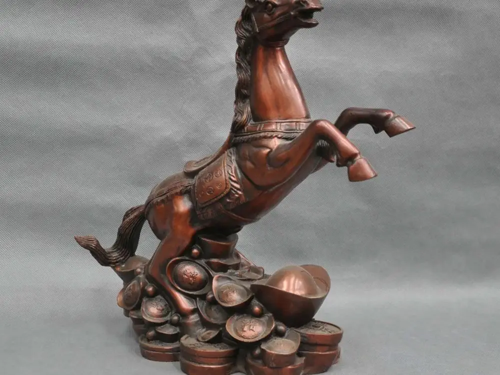 

13'' China Fengshui Zodiac Horse Year Yuanbao Coin Money Wealth Bronze Statue