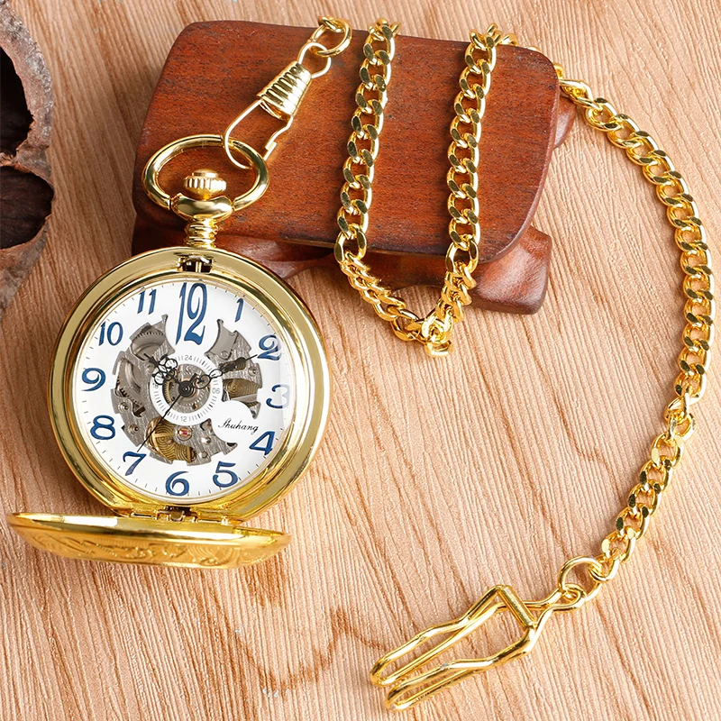 Vintge часы человек карманные механические Windup часы кулон полые роскошные золотые резьба Fob Для мужчин Для женщин Рука обмотки подарки