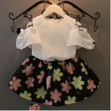Bonjour Bobo 2017 Bébé Fille Enfants Vêtements Filles T-shirt + Fleur Jupe Costume de Vêtements Ensemble Fille Vêtements