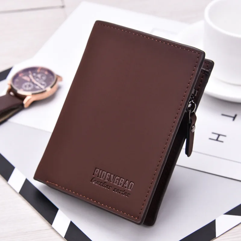 PIDENGBAO Brand Men Short Wallets Black Leather Wallet Man Purse Card Holder Coins Pocket Business Dollor Zipper Purse