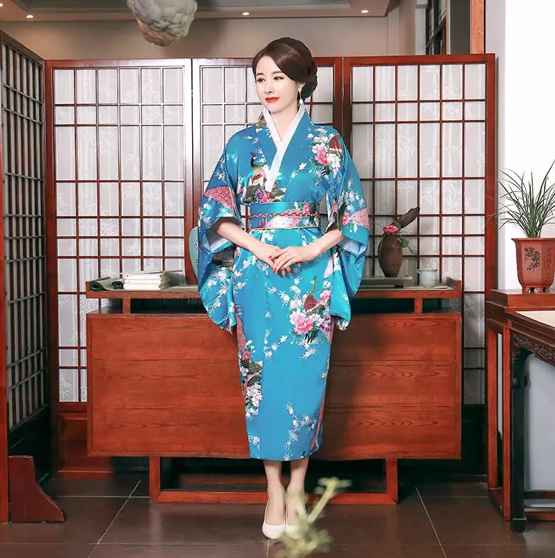 Модные национальные тренды, женское сексуальное кимоно юката с Obi, новинка, вечернее платье, японский карнавальный костюм, Цветочный, один размер - Цвет: lake bule C