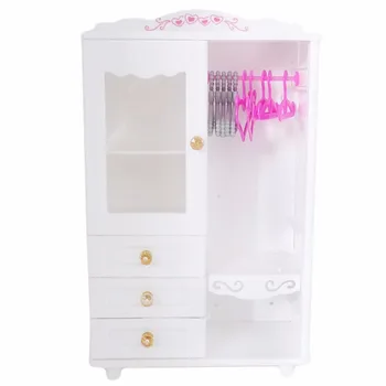 

1x 1:6 Plastic Wardrobe Clothespress Dollhouse Furniture + 5x Mixed Pink Hangers 5x Gray Hangers Accessories For Barbie Doll Toy