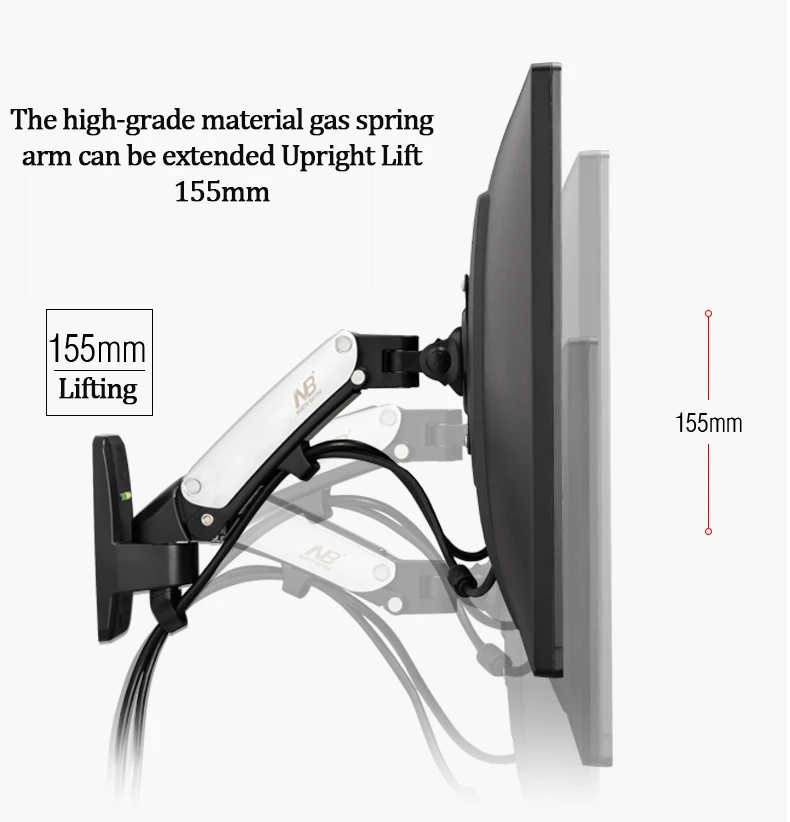 NB F120 ТВ монитор Настенный кронштейн 17-2" газовая пружина полный движения шарнирный Поворотный ЖК-монитор держатель алюминиевый кронштейн