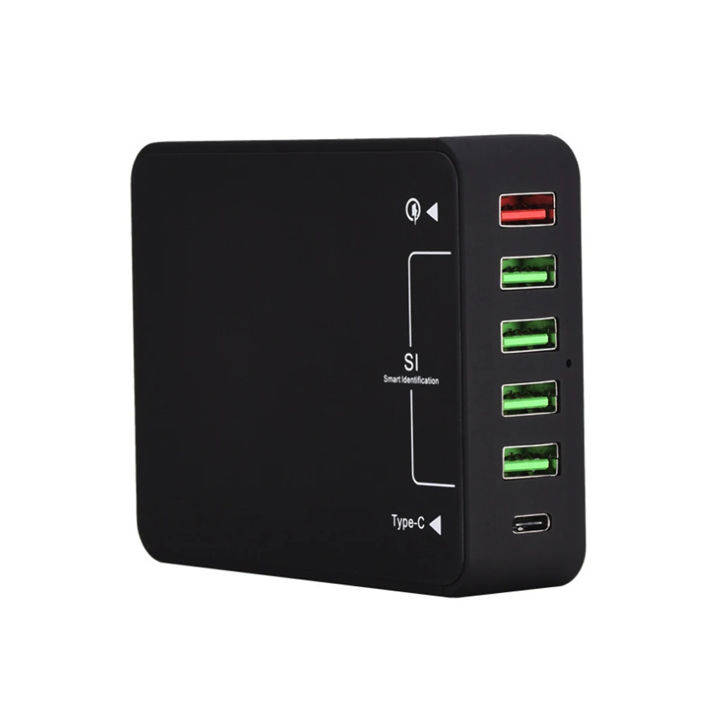 

6-Port USB Charger Station Type-C Desktop Charger Hub Power Adapter QC 3.0 Fast Charging Station for iPhone iPad Samsung Galaxy