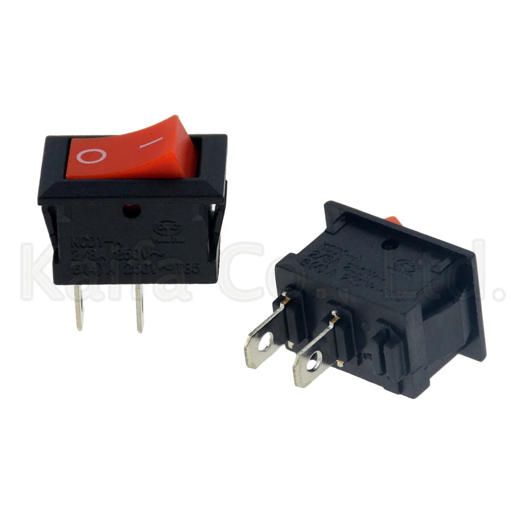 

Red Mini 10Pcs/lot 2 Pin Snap-in On/Off Rocker Switch KCD1-101