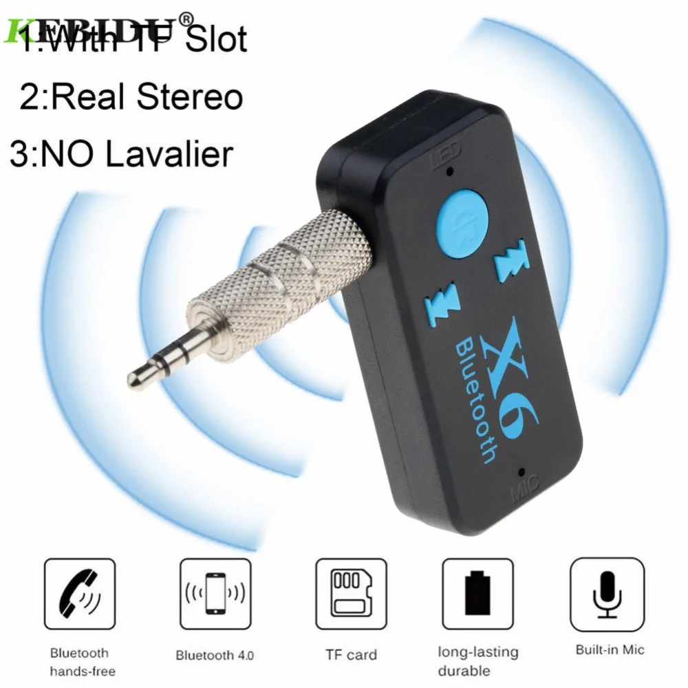 Bluetooth адаптер Kebidu X6 автомобильный ресивер Aux с поддержкой tf карты A2DP аудио стерео