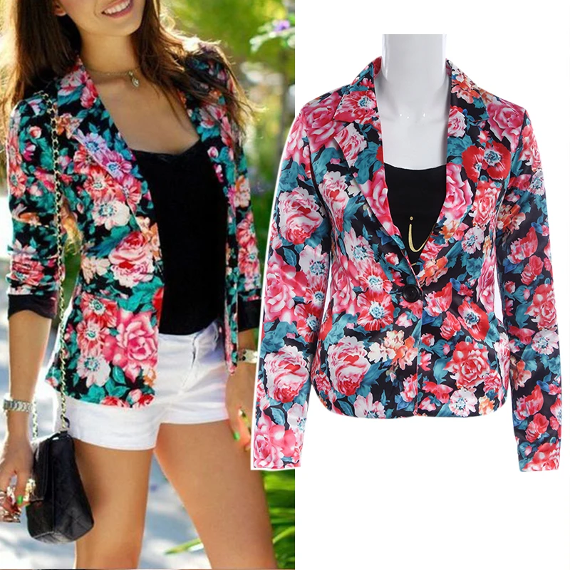 Womens Floral Long Sleeve Coat V Neck Short Outwear Overcoat Jacket Casual Party