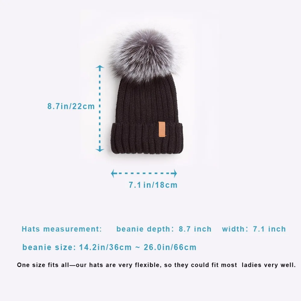 Вязаная Шапка-бини с помпоном из натурального меха для женщин, зимняя теплая шапка с помпоном Fur Story 17604