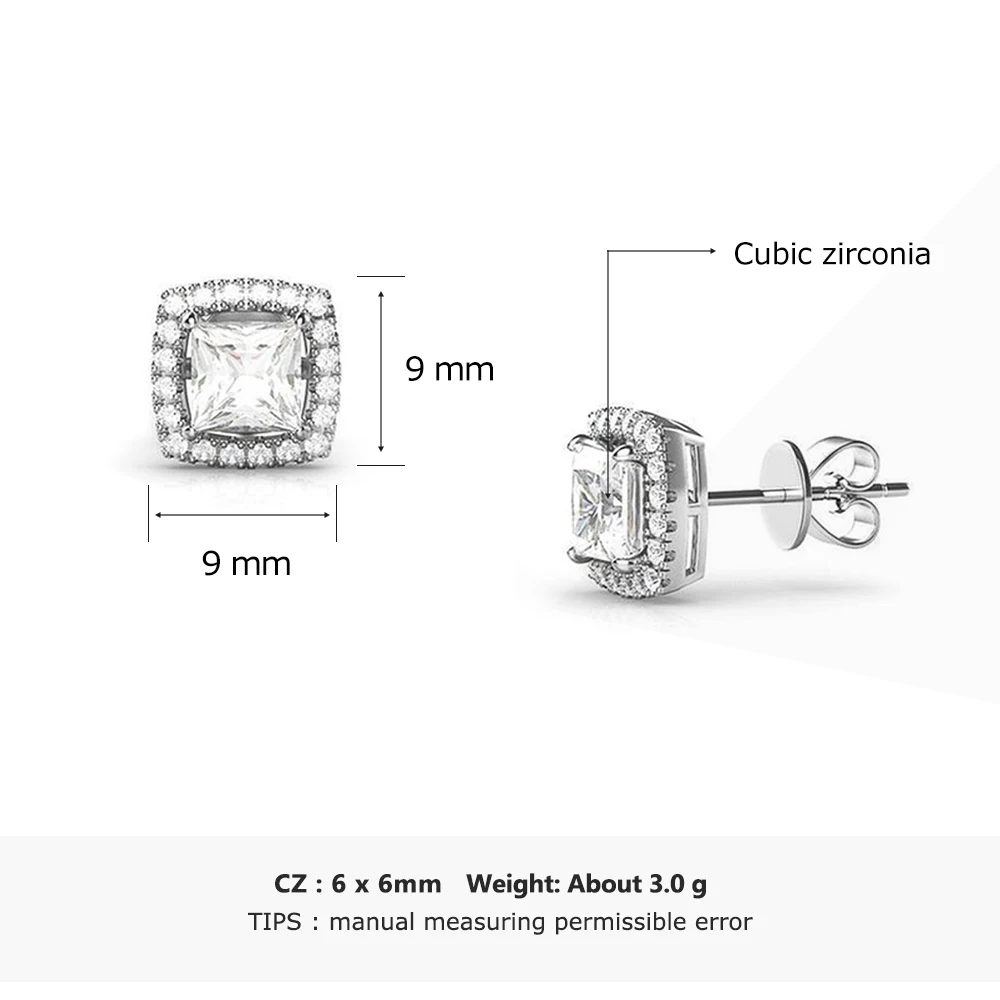Классические квадратные 925 пробы серебряные серьги-гвоздики 6 мм циркониевые серьги для женщин элегантные вечерние ювелирные изделия для свадьбы(Lam Hub Fong