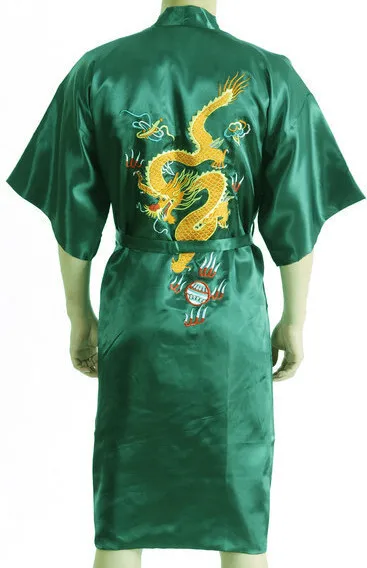 Новые летние зеленый китайский Для мужчин традиционный халат Новинка вышивать Дракон пижамы кимоно платье Плюс XXXL S0023