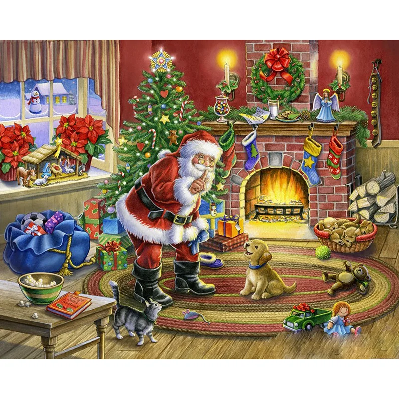 

Diamond Embroidery Cartoon 5D Diamond Painting Cross Stitch Santa's Home Picture of Rhinestones Home Decor Christmas Gifts