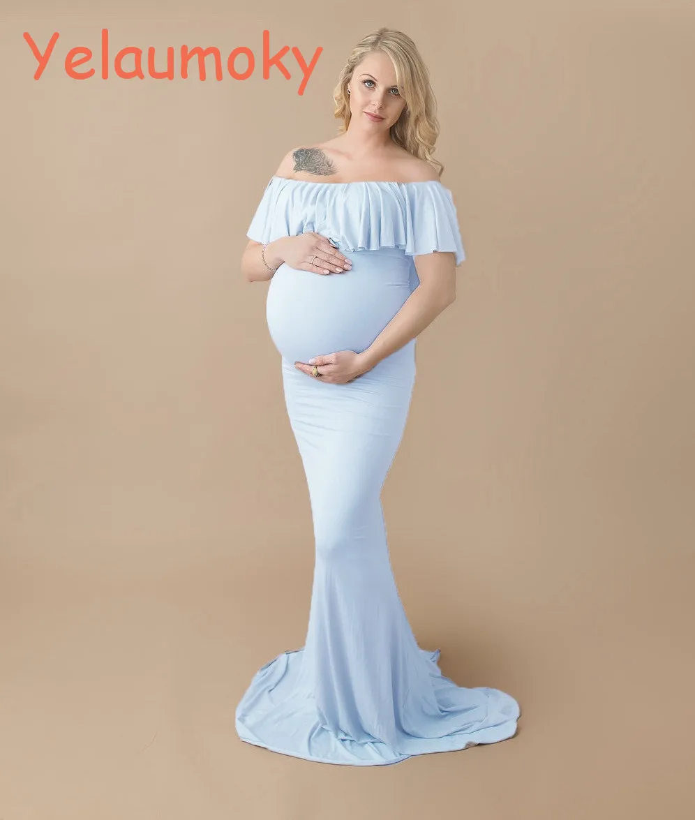 

shoulderless pregnancy photography long cotton dress Girls Wedding Party Costume Dress Maternity photo pros dress [Yelaumoky]