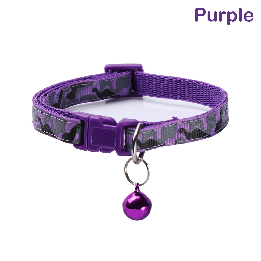 1pc colorful Adjustable Kitten Collar Camouflage Bell Camo Pet Dog Cat Puppy Snap Buckle Pet Safety Collar Pet Accessories - Цвет: Фиолетовый