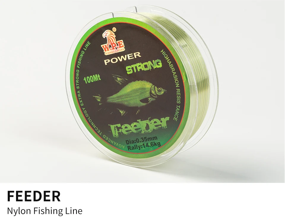 W.P.E FeeDer Nylon Fishing Line 100m 0.20mm-0.60mm Super Strong Monofilament 6.02-37kg Carp Fish Main Line Fishing Accessories