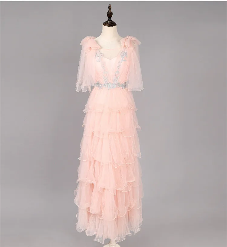 Высококачественная бабочка обнажение спинка гудок рукав юбка сетка торт вечернее платье знаменитость свадебное платье Макси