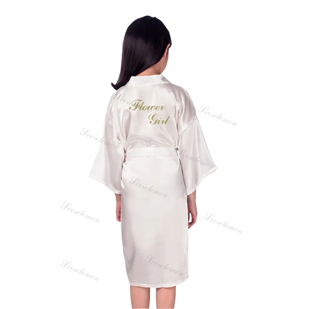 R20 атласный короткий Свадебный халат цветочное кимоно для девочек пижамы свадебное платье для детей - Цвет: White