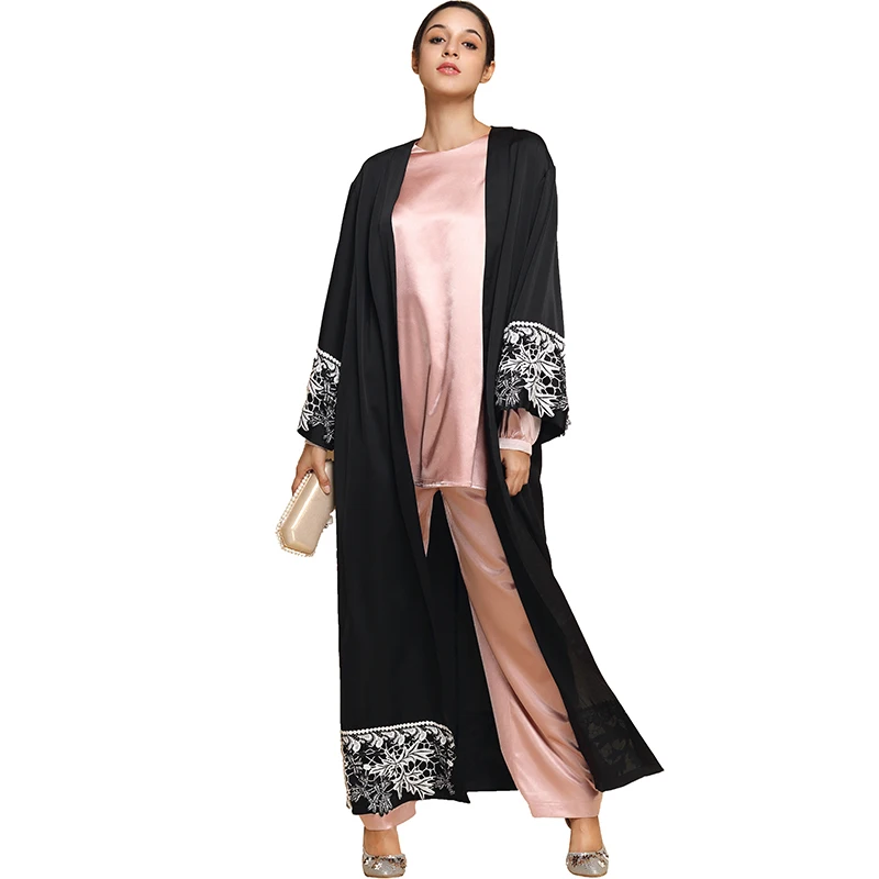 Babalet Elegant Modest Muslim Islamic Clothing Open Front Floral Lace