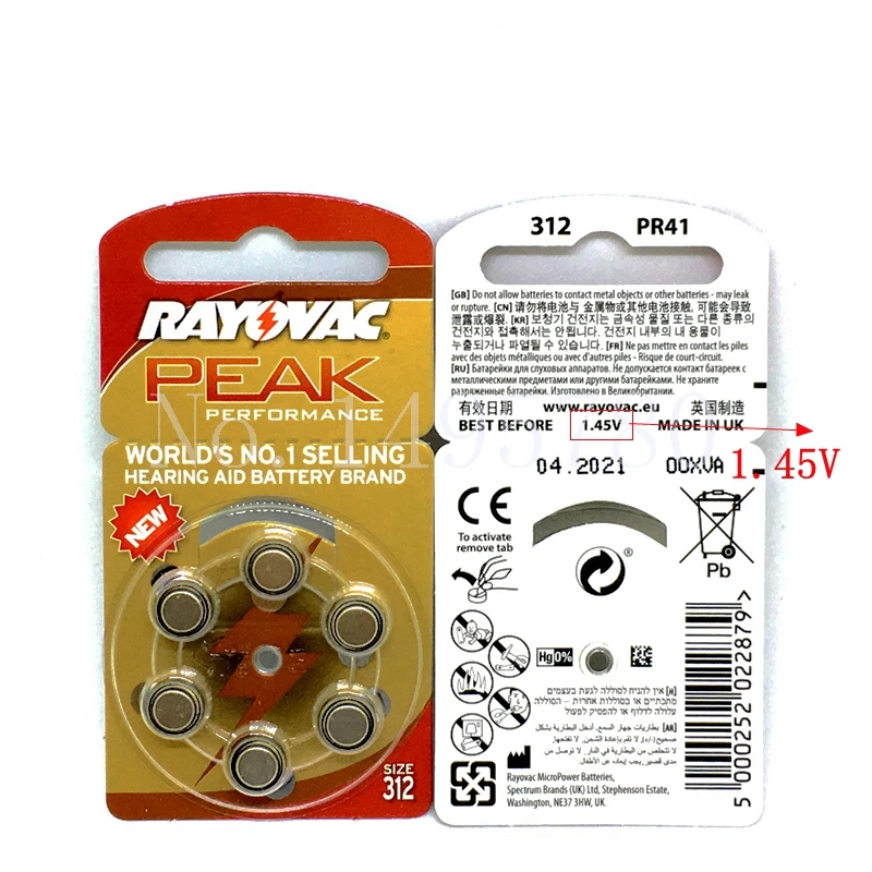 60 PCS NEW Zinc Air 1.45V Rayovac Peak Hearing Aid Batteries A312 312A